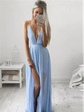 A-Line/Elegant Spaghetti Straps Sleeveless Chiffon Ruched Floor-Length Prom Dresses by misshow.com