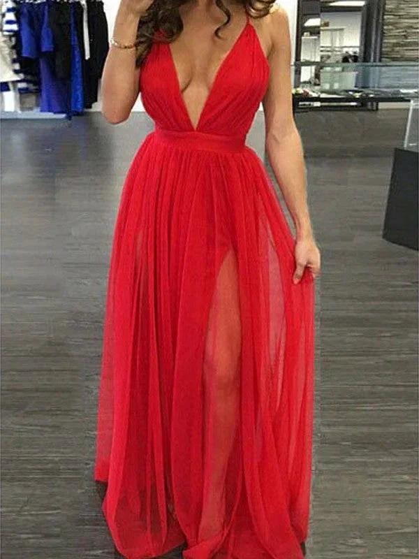 A-Line/Elegant Spaghetti Straps Sleeveless Floor-Length Chiffon Prom Dresses by misshow.com