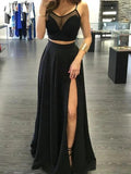 A-Line/Elegant Spaghetti Straps Sleeveless Floor-Length Chiffon Two Piece Prom Dresses by misshow.com