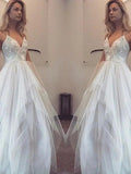 A-Line/Elegant Spaghetti Straps Sleeveless Floor-Length Tulle Prom Dresses by misshow.com