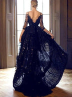 A-Line/Elegant Spaghetti Straps Sleeveless High Low Lace Prom Dresses by misshow.com