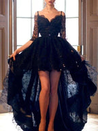 A-Line/Elegant Spaghetti Straps Sleeveless High Low Lace Prom Dresses by misshow.com