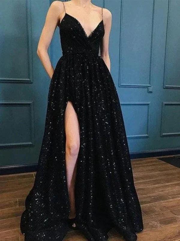 A-Line/Elegant Spaghetti Straps V-neck Prom Dresses by misshow.com