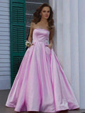 A-Line/Elegant Strapless Sleeveless Floor-Length Ruffles Satin Prom Dresses by misshow.com