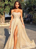 A-Line/Elegant Strapless Sleeveless Prom Dresses by misshow.com