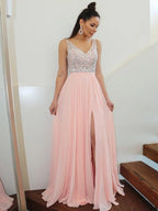A-Line/Elegant Straps Beading Sleeveless Chiffon Floor-Length Prom Dresses by misshow.com