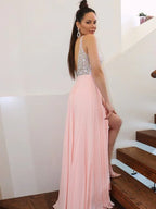 A-Line/Elegant Straps Beading Sleeveless Chiffon Floor-Length Prom Dresses by misshow.com