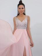 A-Line/Elegant Straps Beading Sleeveless Chiffon Floor-Length Prom Dresses by misshow.com