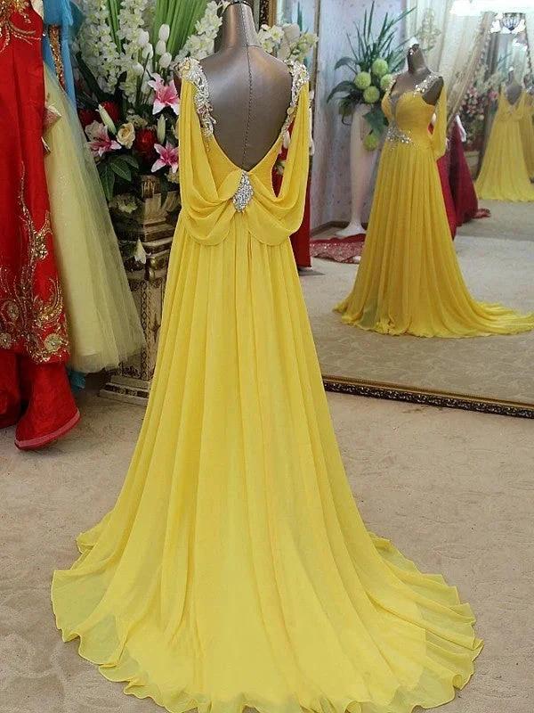 A-Line/Elegant Straps Sleeveless Beading Chiffon Prom Dresses by misshow.com