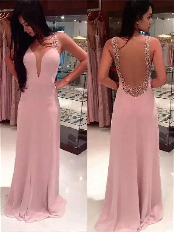 A-Line/Elegant Straps Sleeveless Beading Floor-length Chiffon Prom Dresses by misshow.com