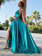 A-Line/Elegant Straps Sleeveless Ruffles Silk like Satin Prom Dresses by misshow.com