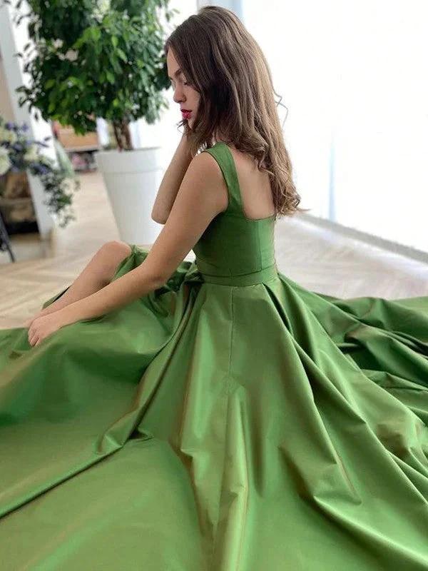 A-Line/Elegant Straps Sleeveless Satin Ruffles Prom Dresses by misshow.com