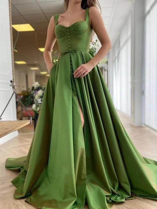 A-Line/Elegant Straps Sleeveless Satin Ruffles Prom Dresses by misshow.com
