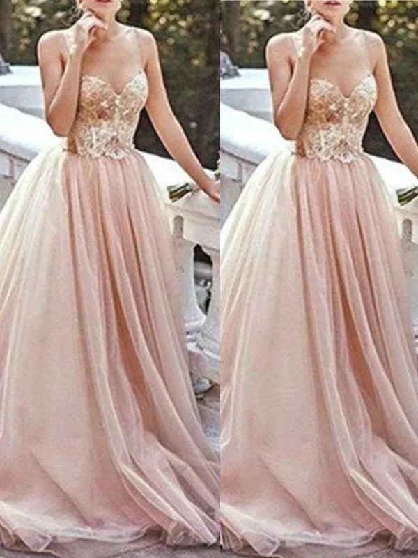 A-Line/Elegant Sweetheart Sleeveless Beading Tulle Prom Dresses by misshow.com