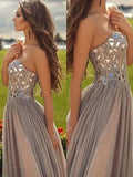 A-Line/Elegant Sweetheart Sleeveless Chiffon Beading Floor-Length Prom Dresses by misshow.com