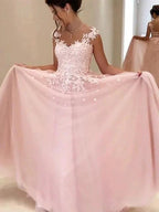 A-Line/Elegant Sweetheart Sleeveless Floor-Length Applique Tulle Prom Dresses by misshow.com