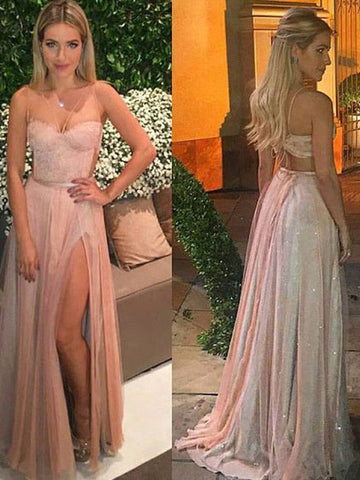 A-Linie/Elegant Herzausschnitt Ärmellos Bodenlang Spitze Chiffon Abiballkleider