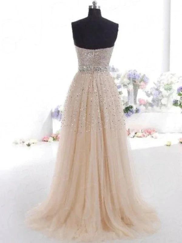 A-Line/Elegant Sweetheart Tulle Sleeveless Prom Dresses by misshow.com