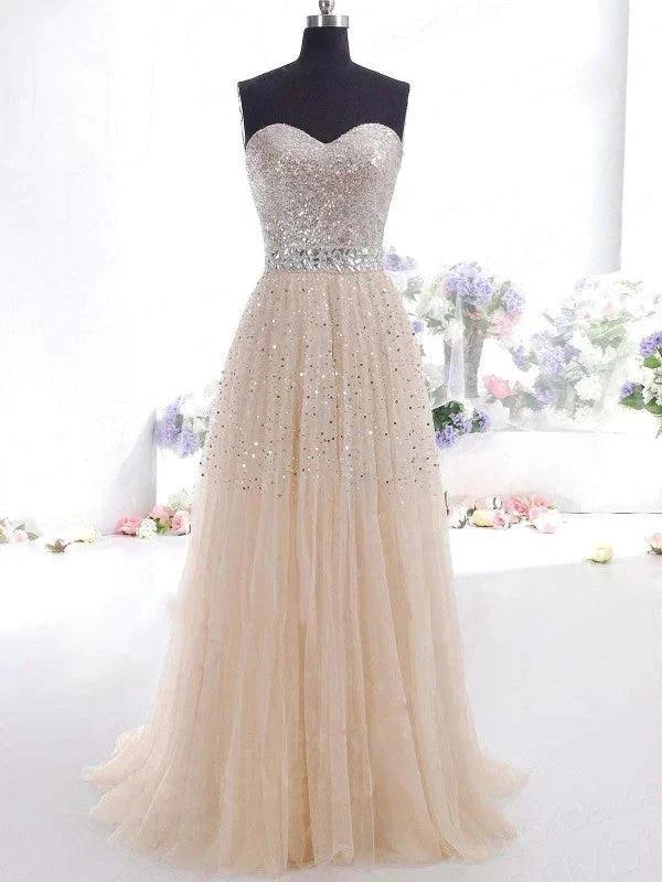 A-Line/Elegant Sweetheart Tulle Sleeveless Prom Dresses by misshow.com