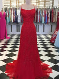 A-Line/Elegant Tulle Applique Spaghetti Straps Sleeveless Prom Dresses by misshow.com