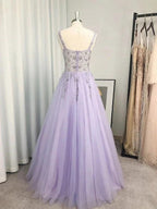 A-Line/Elegant Tulle Beading V-neck Sleeveless Floor-Length Prom Dresses by misshow.com