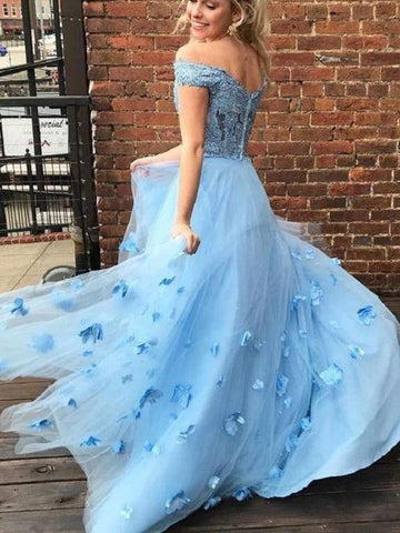 A-Linie/Elegant Tüll Off-the-Shoulder Applikationen Ärmellos Bodenlang Ballkleider
