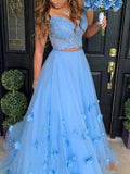 A-Line/Elegant Tulle Off-the-Shoulder Applique Sleeveless Floor-Length Prom Dresses by misshow.com