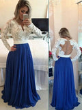 A-Line/Elegant V-neck Long Sleeves Chiffon Floor-Length Pearl Prom Dresses by misshow.com