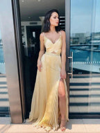 A-Line/Elegant V-neck Organza Ruffles Sleeveless Prom Dresses by misshow.com