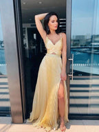 A-Line/Elegant V-neck Organza Ruffles Sleeveless Prom Dresses by misshow.com