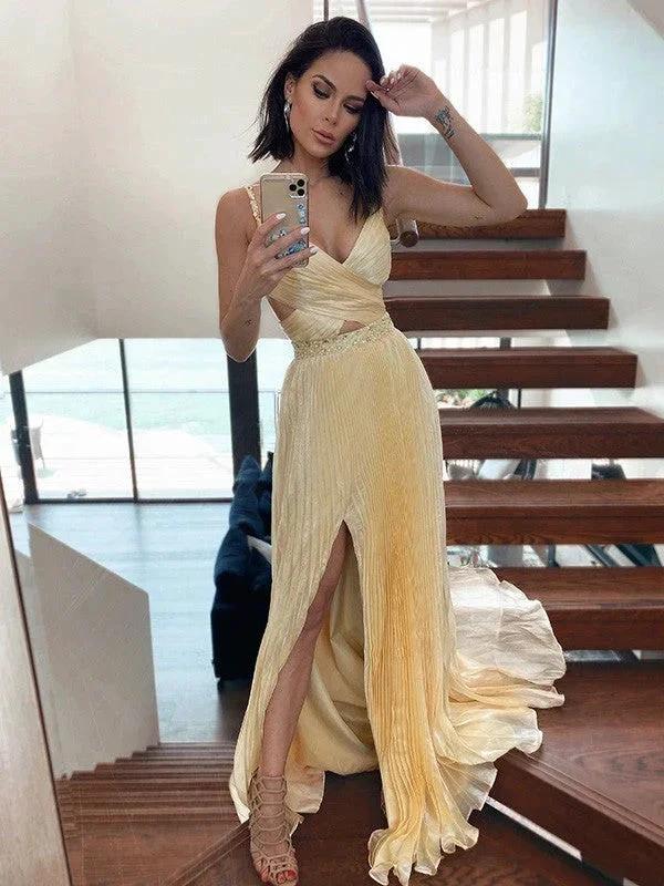 A-Line/Elegant V-neck Organza Ruffles Sleeveless Prom Dresses by misshow.com