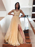 A-Line/Elegant V-neck Organza Ruffles Sleeveless Prom Dresses by misshow.com
