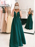 A-Line/Elegant V-neck Ruffles Satin Prom Dresses by misshow.com