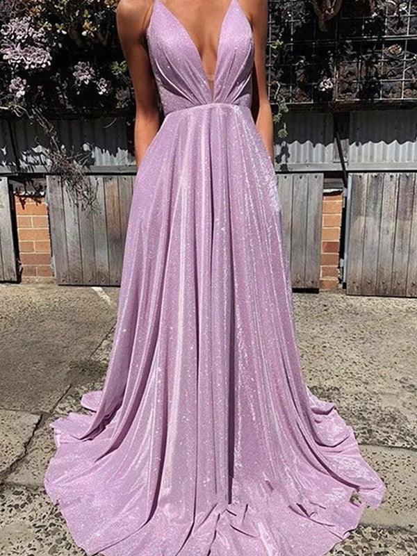A-Line/Elegant V-neck Ruffles Sleeveless Prom Dresses by misshow.com