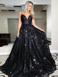 A-Line/Elegant V-neck Sequin Sleeveless Sequins Prom Dresses by misshow.com