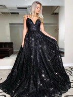 A-Line/Elegant V-neck Sequin Sleeveless Sequins Prom Dresses by misshow.com
