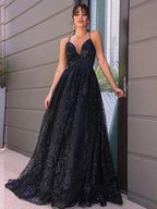 A-Line/Elegant V-neck Sequins Sleeveless Sequin Prom Dresses by misshow.com