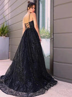 A-Line/Elegant V-neck Sequins Sleeveless Sequin Prom Dresses by misshow.com