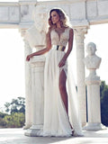 A-Line/Elegant V-neck Short Sleeves Lace Floor-Length Chiffon Prom Dresses by misshow.com