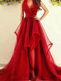 A-Line/Elegant V-Neck Sleeveless Asymmetrical Ruffles Organza Prom Dresses by misshow.com