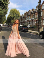 A-Line/Elegant V-Neck Sleeveless Beading Tulle Prom Dresses by misshow.com
