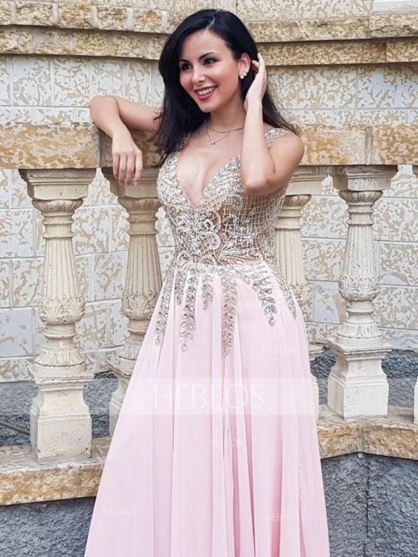 A-Line/Elegant V-Neck Sleeveless Beading Tulle Prom Dresses by misshow.com