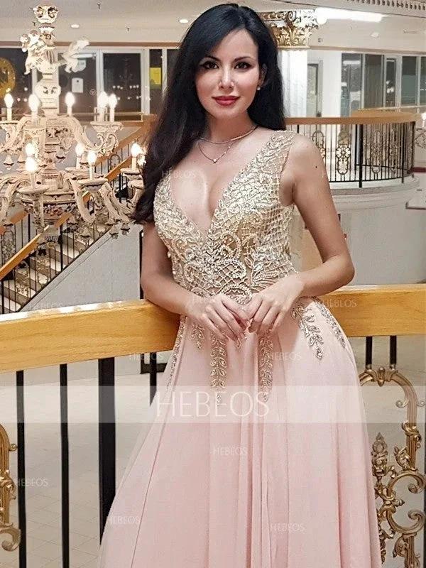 A-Line/Elegant V-Neck Sleeveless Beading Tulle Prom Dresses by misshow.com