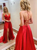 A-Line/Elegant V-neck Sleeveless Elastic Woven Satin Ruffles Prom Dresses by misshow.com