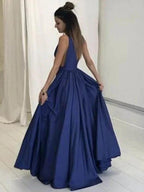 A-Line/Elegant V-neck Sleeveless Floor-Length Taffeta Prom Dresses by misshow.com