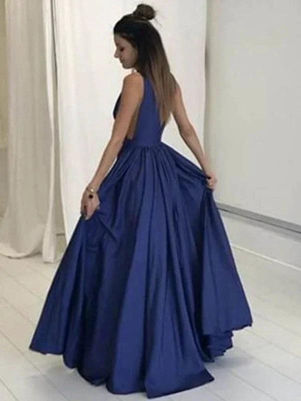 A-Line/Elegant V-neck Sleeveless Floor-Length Taffeta Prom Dresses by misshow.com