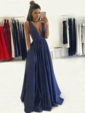 A-Line/Elegant V-neck Sleeveless Floor-Length Taffeta Prom Dresses by misshow.com
