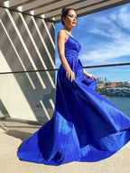 A-Line/Elegant V-neck Taffeta Ruffles Sleeveless Asymmetrical Prom Dresses by misshow.com
