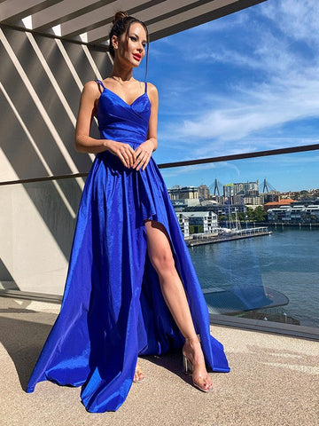A-Linie/Elegant V-Ausschnitt Taft Rüschen Ärmellos Asymmetrisch Ballkleider