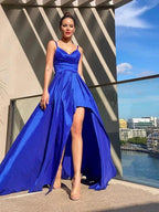 A-Line/Elegant V-neck Taffeta Ruffles Sleeveless Asymmetrical Prom Dresses by misshow.com